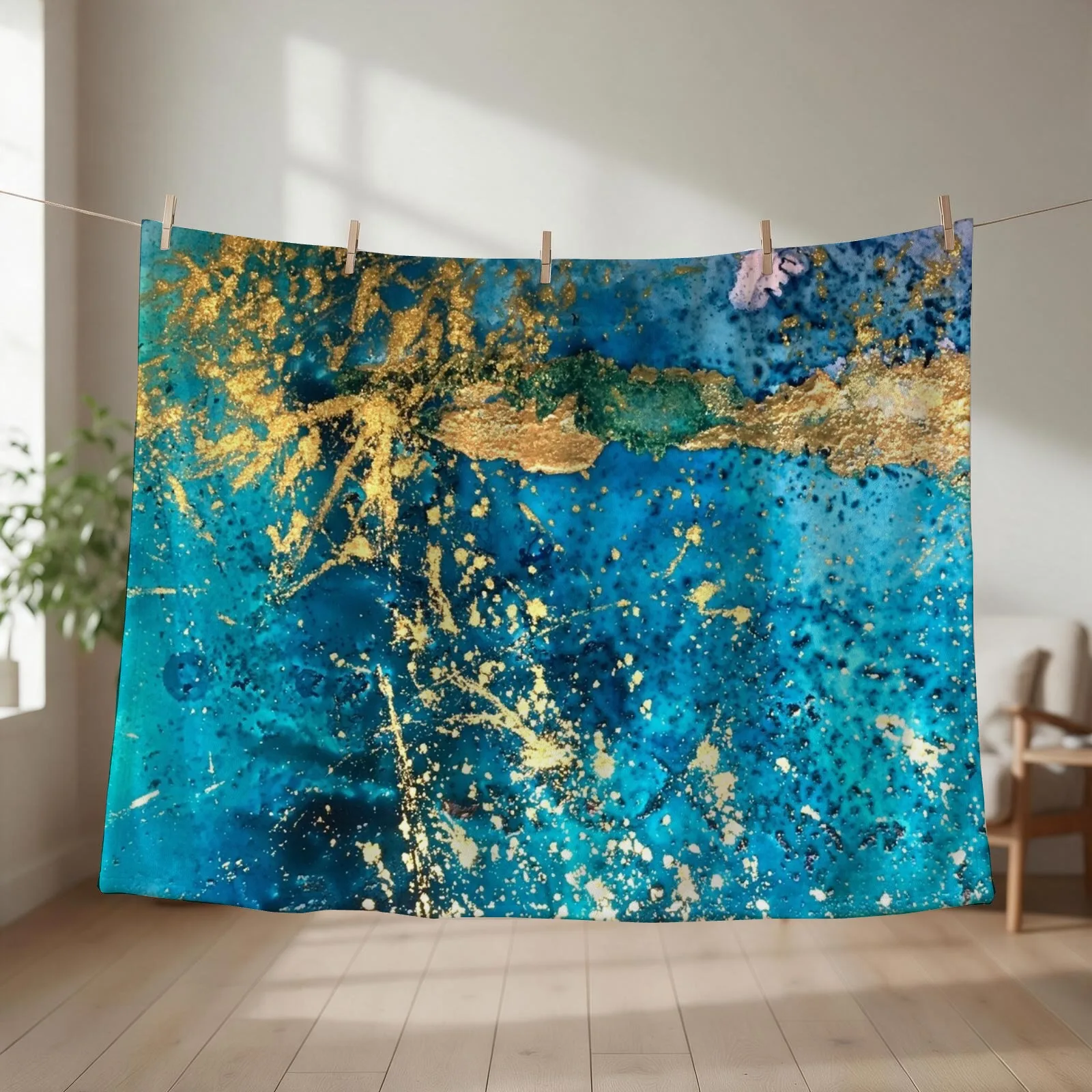 Bright gold and turquoise abstract Throw Blanket Vintage Stuffeds Luxury St Bed Fashionable Blankets