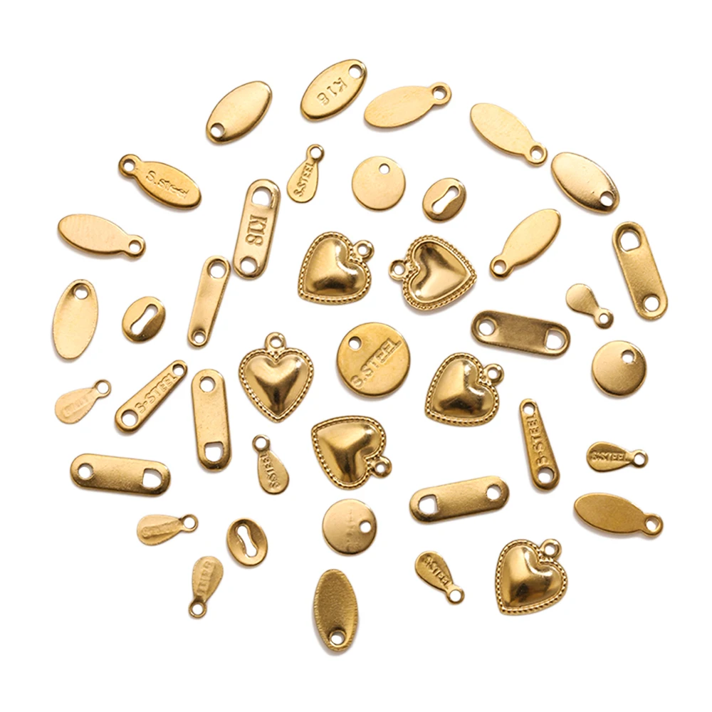 50pcs Small Heart Charms Stainless Steel For Jewelry Making Necklace Ornaments Bracelet End Tail Charm Supplies Material Crafts