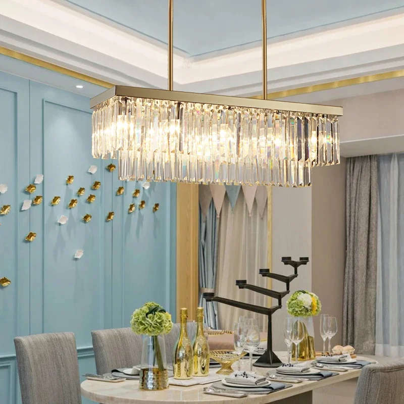 

Rectangle Chrome Gold Chandelier for Dining Room Bedroom Led Crystal Kitchen Lustre Luxury Hanging Lamp Modern Silver Light 2023