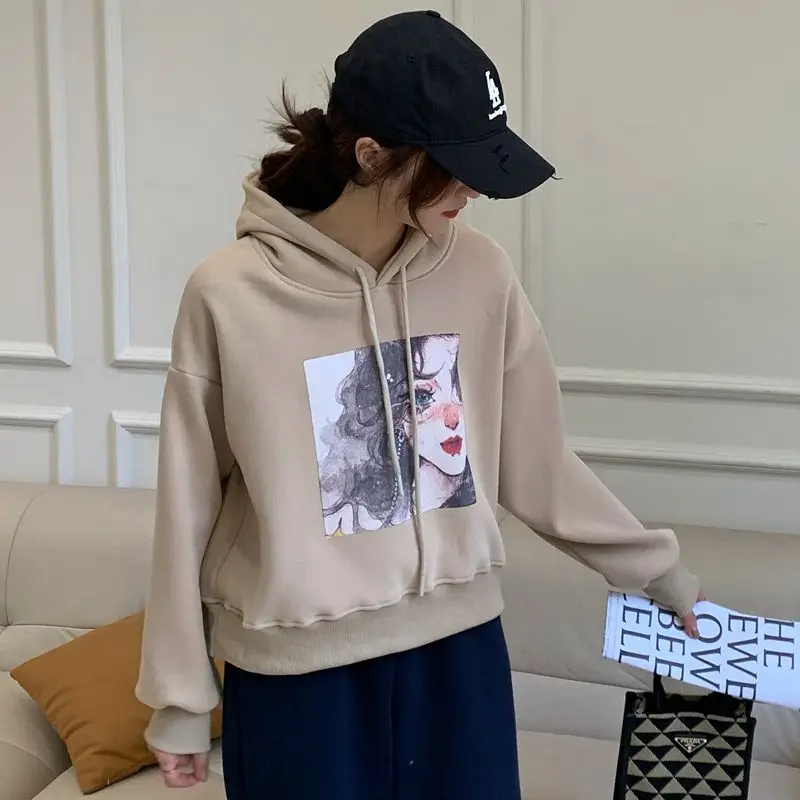 

Short hooded sweatshirts for women autumn and winter of 2023 New fashion Korean o neck casual loose and versatile sweatshirts