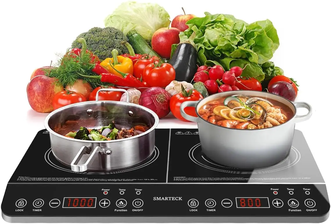 Induction Cooktop,1500W/1800W Portable Electric Stove,2 Large 8” Heating Coils,Independent Control,8/10 Temperature & Power Leve