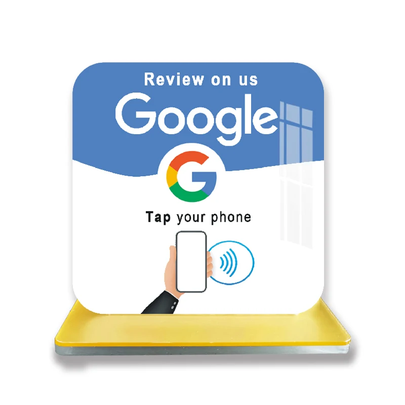 Deutsch Französisch Englisch Schreiben NFC Google Tap to Review Stand Tischdisplay für Google Bewertungen Langlebiges Acrylmaterial