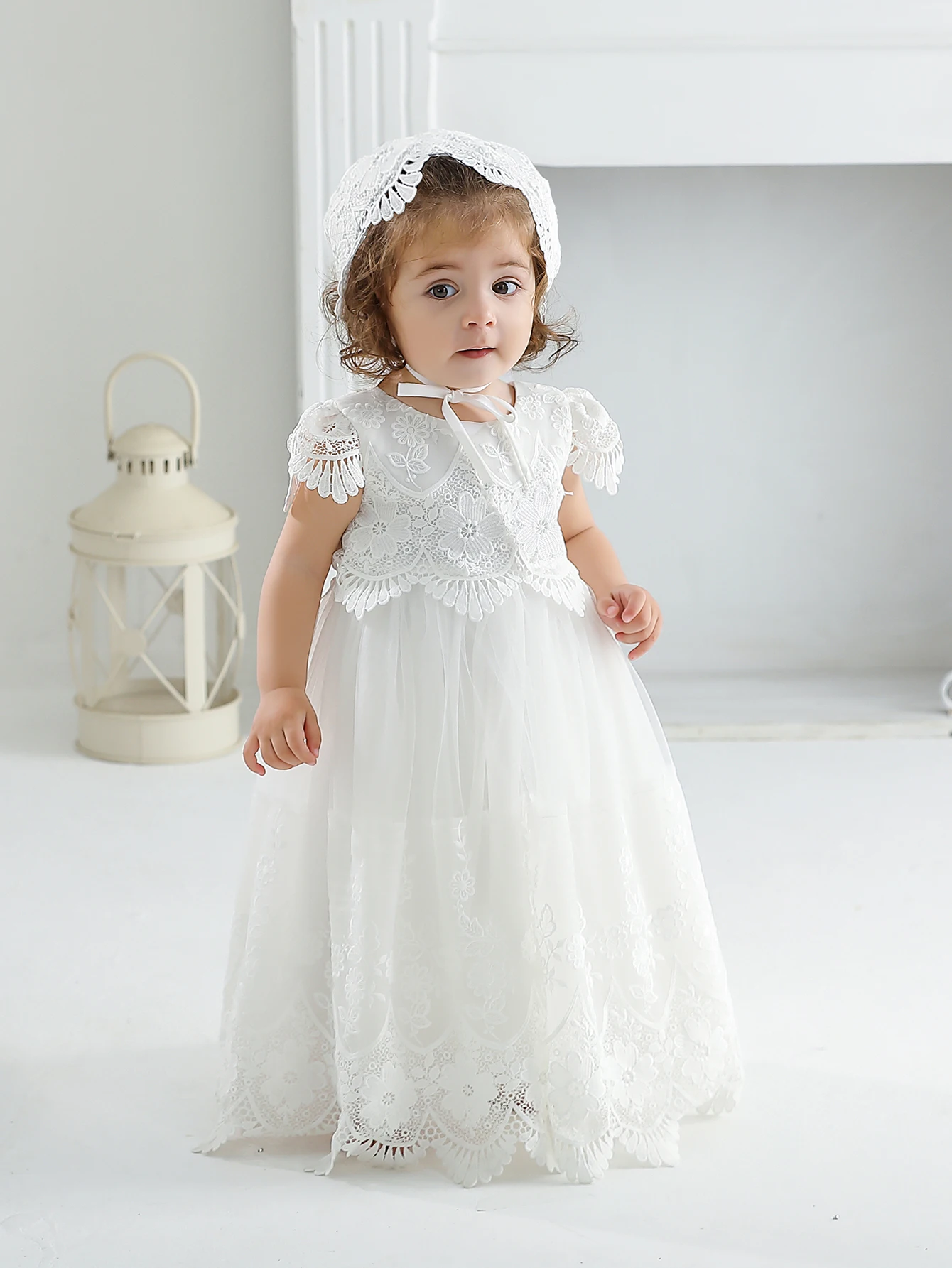 Baby Girls Baptism Wedding Party Princess Dress Baby girls 0-2 Years Old Long Baptismal Dress Lace Little Dress