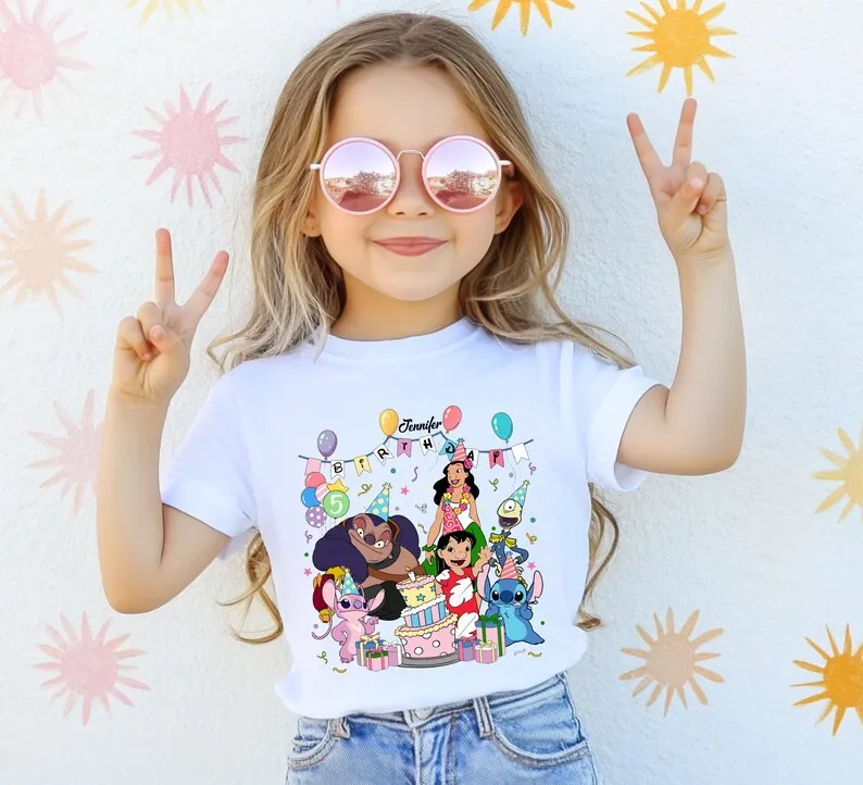 

2025 New Disney Pattern Printed Children's Same Style Street Fashion Trend Short Sleeve Pure Cotton Round Neck
