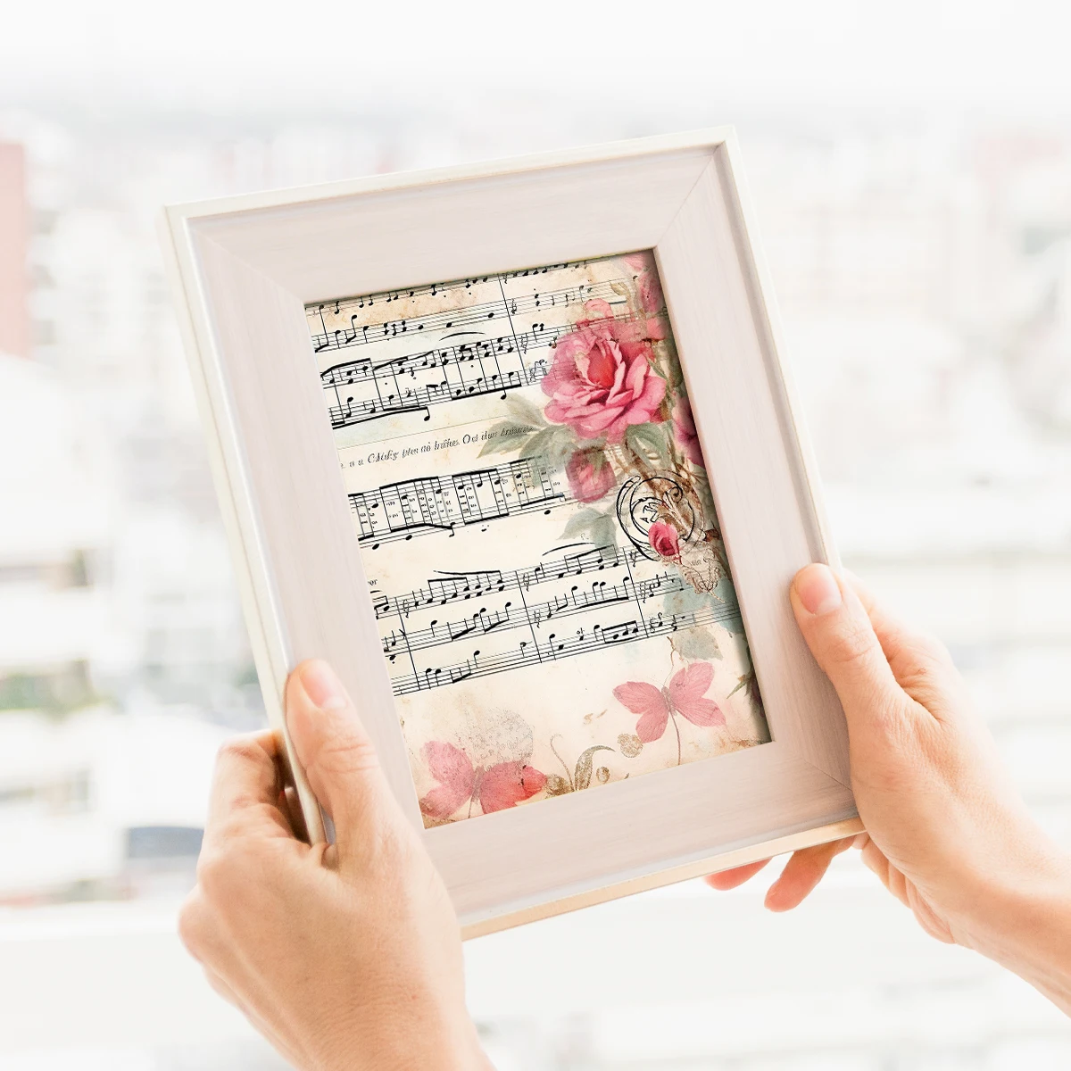 12pcs Vintage Floral Music Sheets Scrapbook Paper for Valentine\'s Day Wedding,Single-Sided Craft Paper for Journals,Scrapbooking