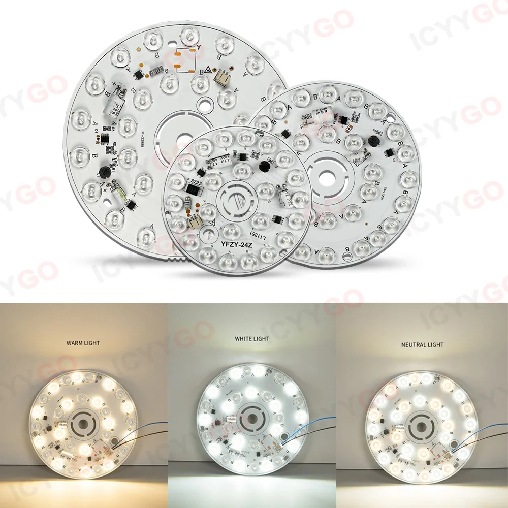 Pannello luminoso LED rotondo a 3 colori con cambio di luce, 7W, 13W, 15W, 18W, 110V, 220V, tensione ampia, connessione diretta universale, driver gratuito