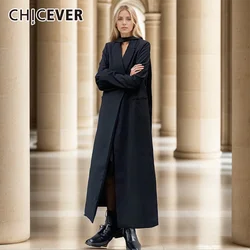 CHICEVER Formal Vintage Solid Women Maxi Blazer Coats Lapel Long Sleeve Hig Wiast Spliced Single Button Coat Female Clothes New