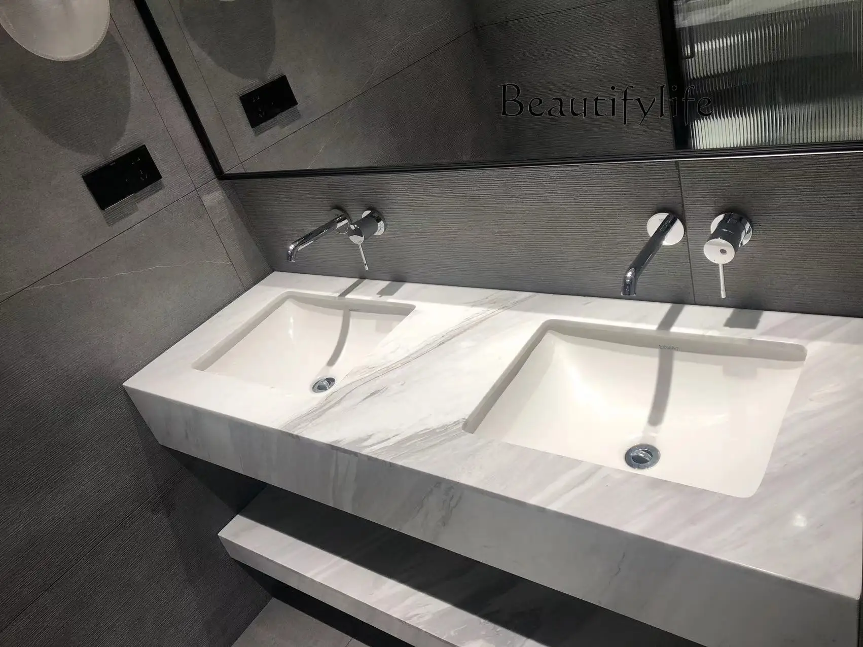 High-end light luxury bathroom cabinet washstand natural marble light luxury marble seamless integrated basin hotel villa