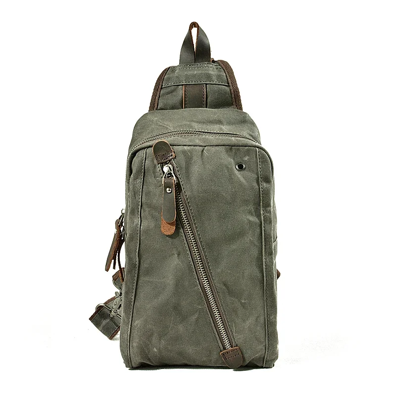 MuChuan new canvas breast bag large capacity summer portable headphone hole male bag single shoulder bag