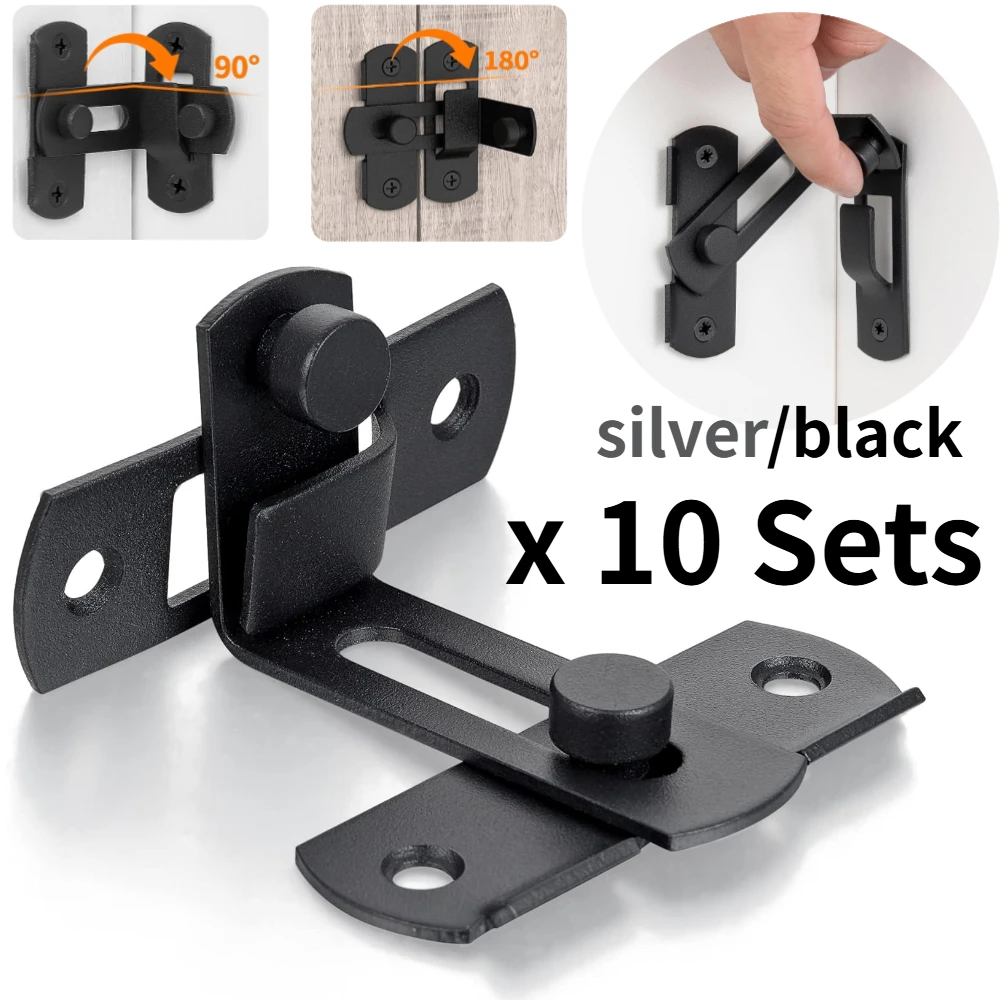 10 Sets 90/180 Degree Flip Barn Door Lock Latches Stainless Steel Safety Door Lock Sliding Door Antique Lock Wine Cabinet Closet
