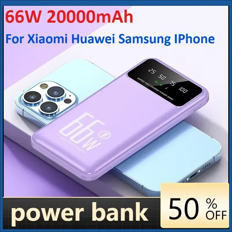66W 20000mAh Power Bank Large Capacity for Xiaomi Huawei Samsung IPhone PowerBank Portable Charger