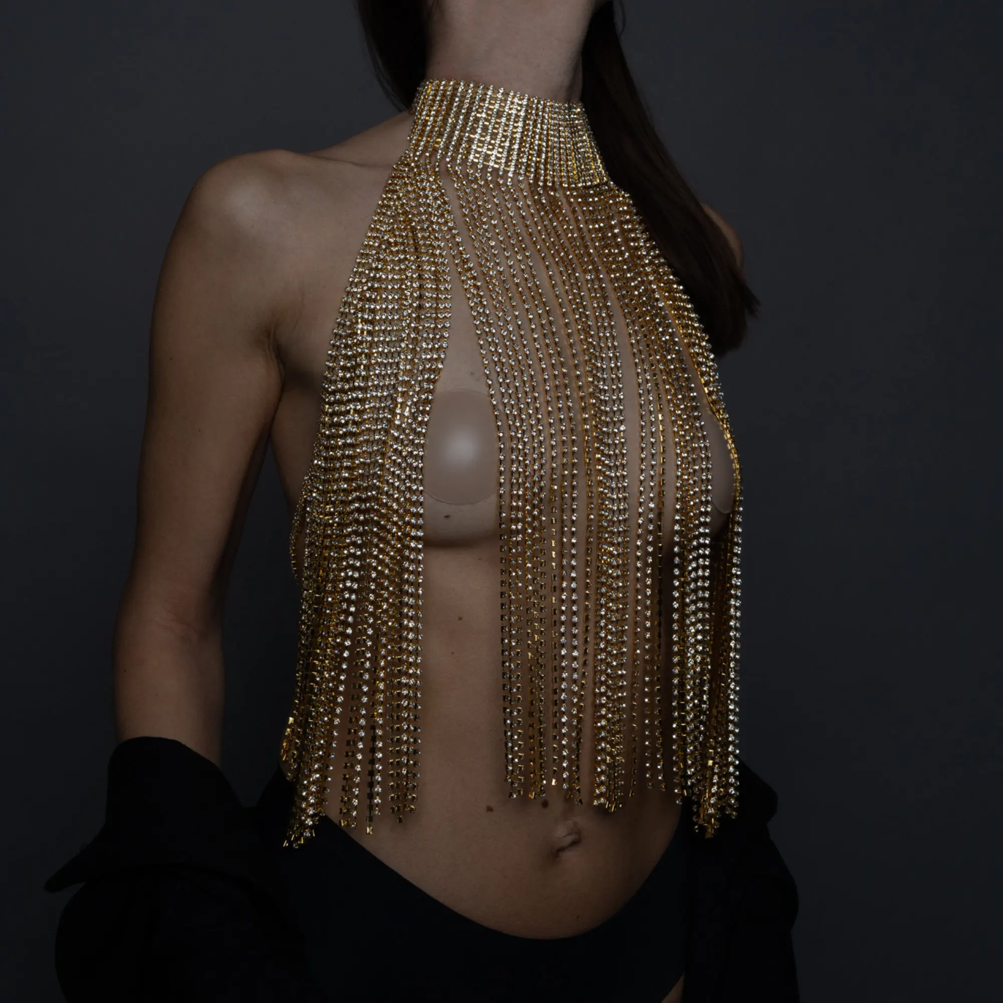 سلسلة صدر فاخرة من حجر الراين بشرابة ، سلسلة جسم لحفلات الشاطئ ، إكسسوارات مجوهرات نسائية مثيرة ، مبالغة رائعة ، اتجاه الموضة #1