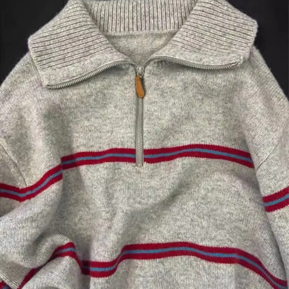 

Fashion Long Sleeve Knit Stripe Hoodie Loose Autumn Crochet Knitwear Sweater Women Top Sweet Girl's Pullover Spring/Winter