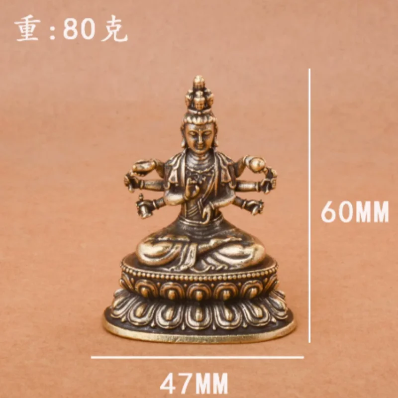 Antique Brass Mini Thousand-Hand Guanyin Statue - Buddhist Altar Worship Ornament, Feng Shui Auspicious Craft
