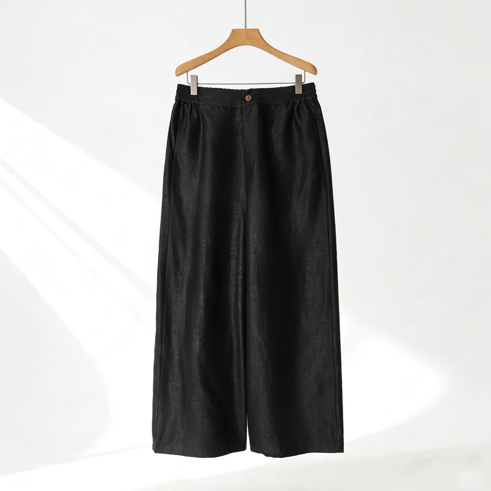 Plus Size 2026Spring New Black Versatile Style 100%Natural Mulberry Silk Gambiered Guangdong Gauze Women's Casual Wide Leg Pants - view 6