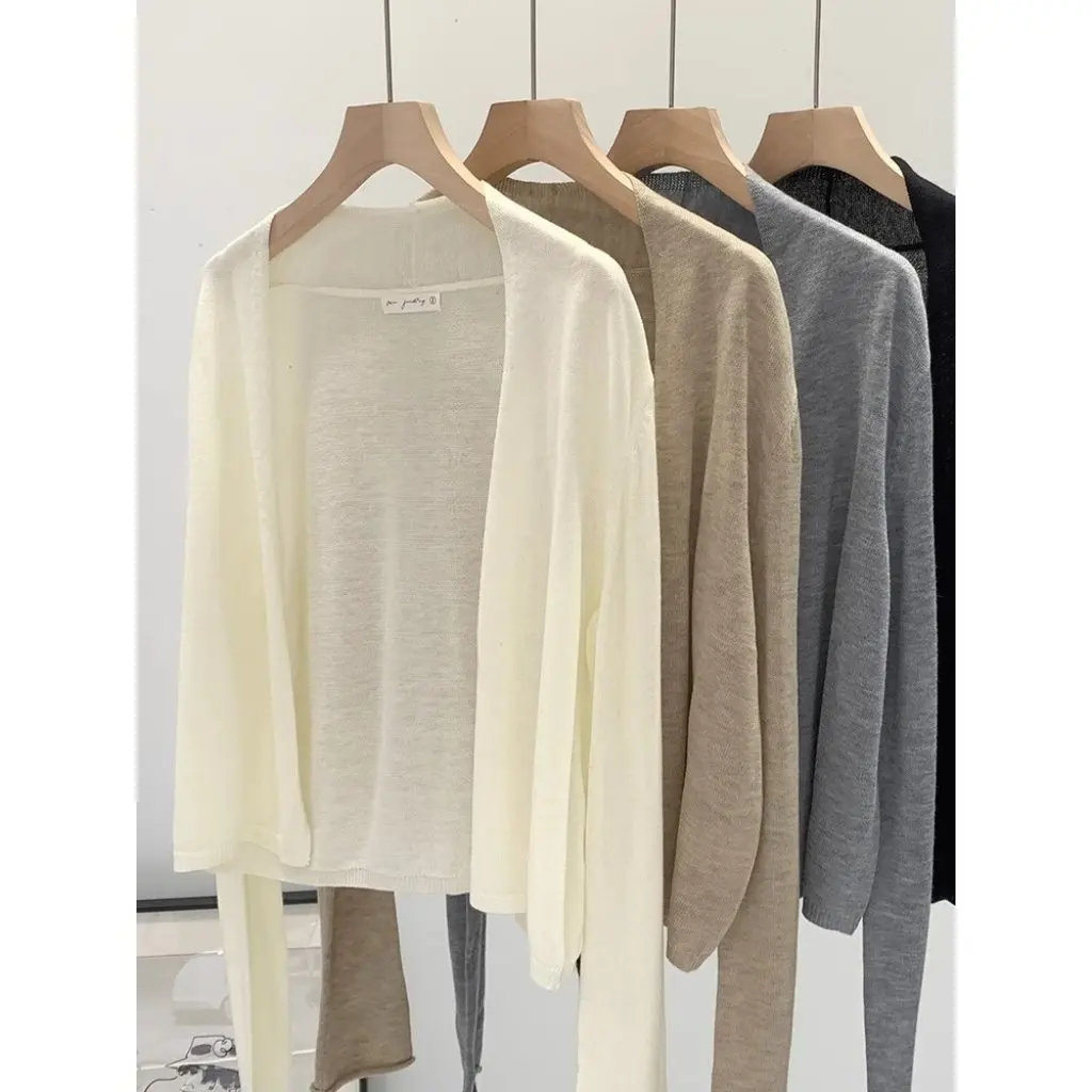 

Women's Lazy Style Casual Knitted Cardigan Spring Outer Wear Lightweight Long Sleeve Shawl Korean Style Sunscreen Top