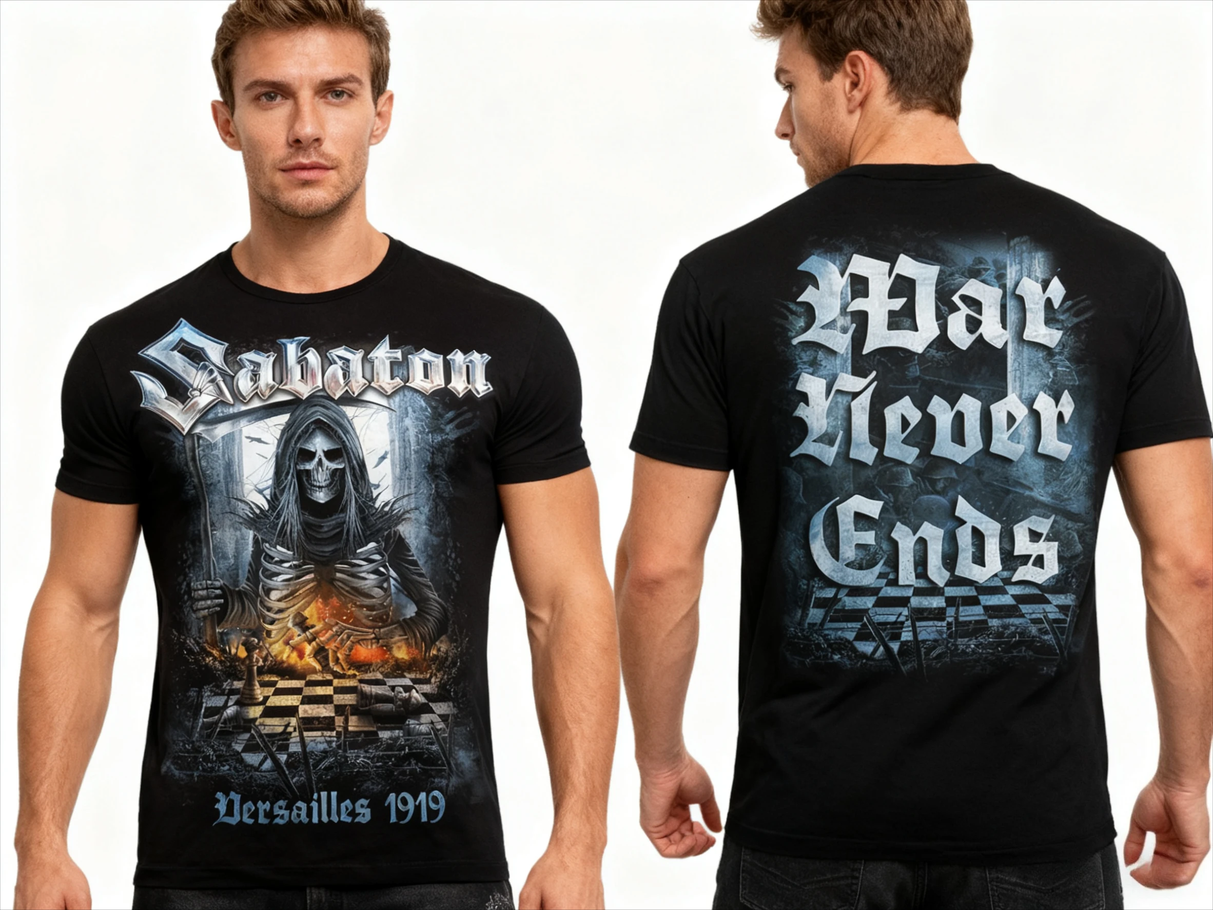 Camiseta de banda de metal sueca sabaton frente e traseira impressão camisetas das mulheres dos homens oversized y2k rua hip hop roupas de manga curta