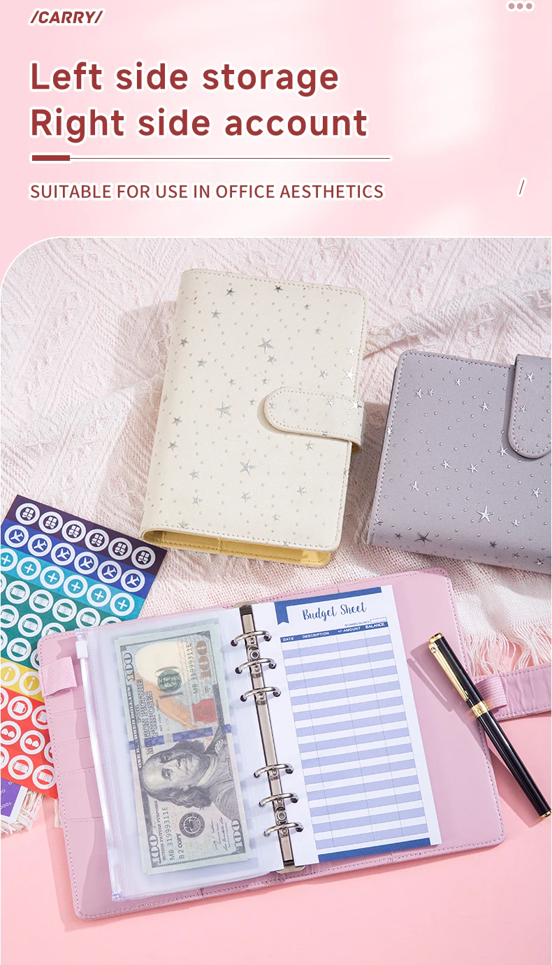 A5 A6 Glitzer-Stern DIY Ringbuch-Einband Tagebuch Agenda Planer Papiereinband Schulbedarf – Detail 2