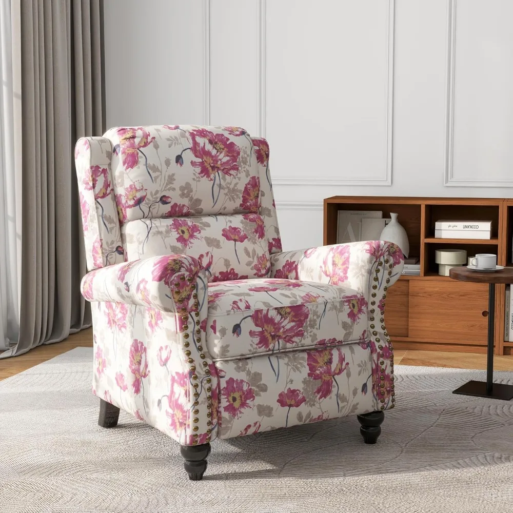 

Fabric armchair with push back decoration, rivet decorated club chair, home theater super filled single sofa