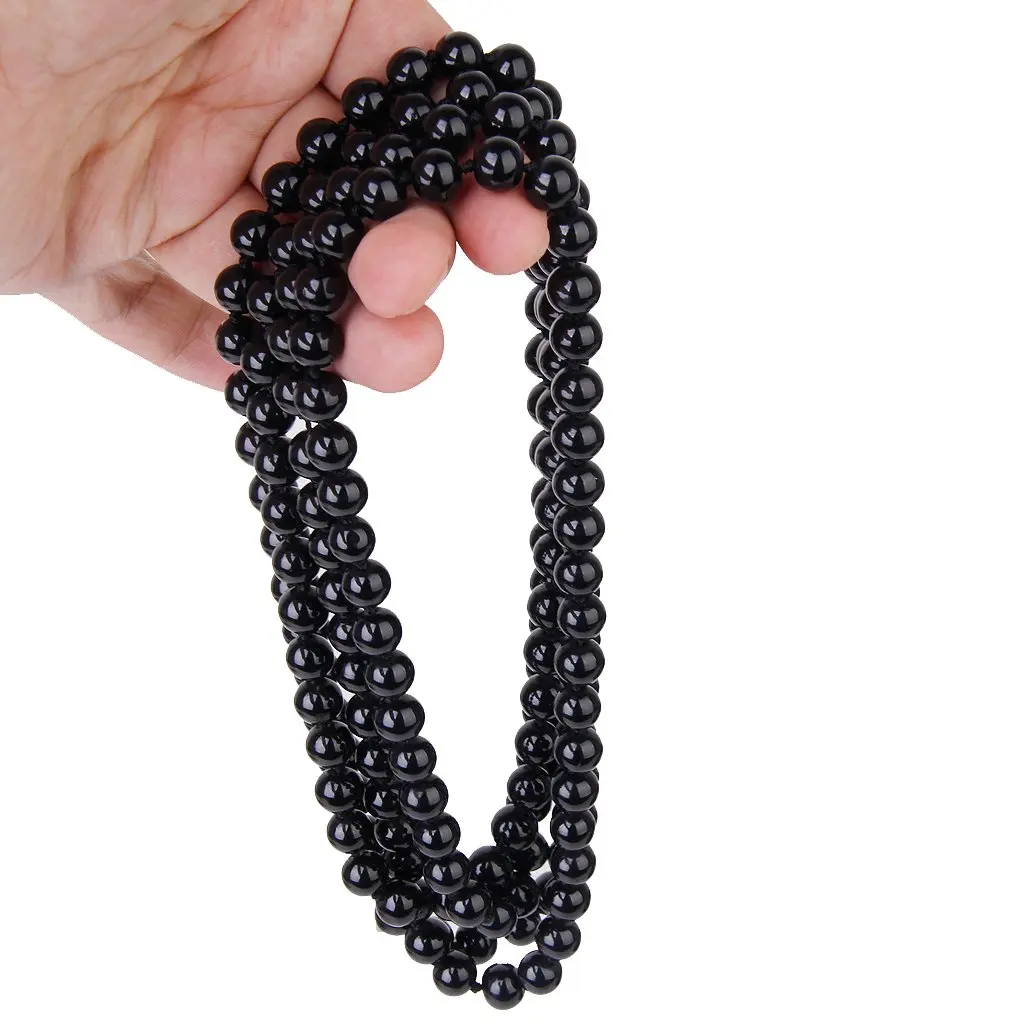 Fashion Faux Pearl Long Sweater Chain Necklace--black