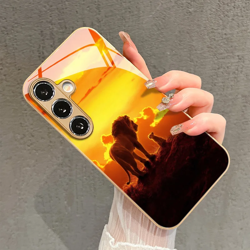 Twilight lioness and little lion patterned glass phone case suitable for Samsung Galaxy S26 S25 S24 S22 S21 S20 FE/Ultra/Plus