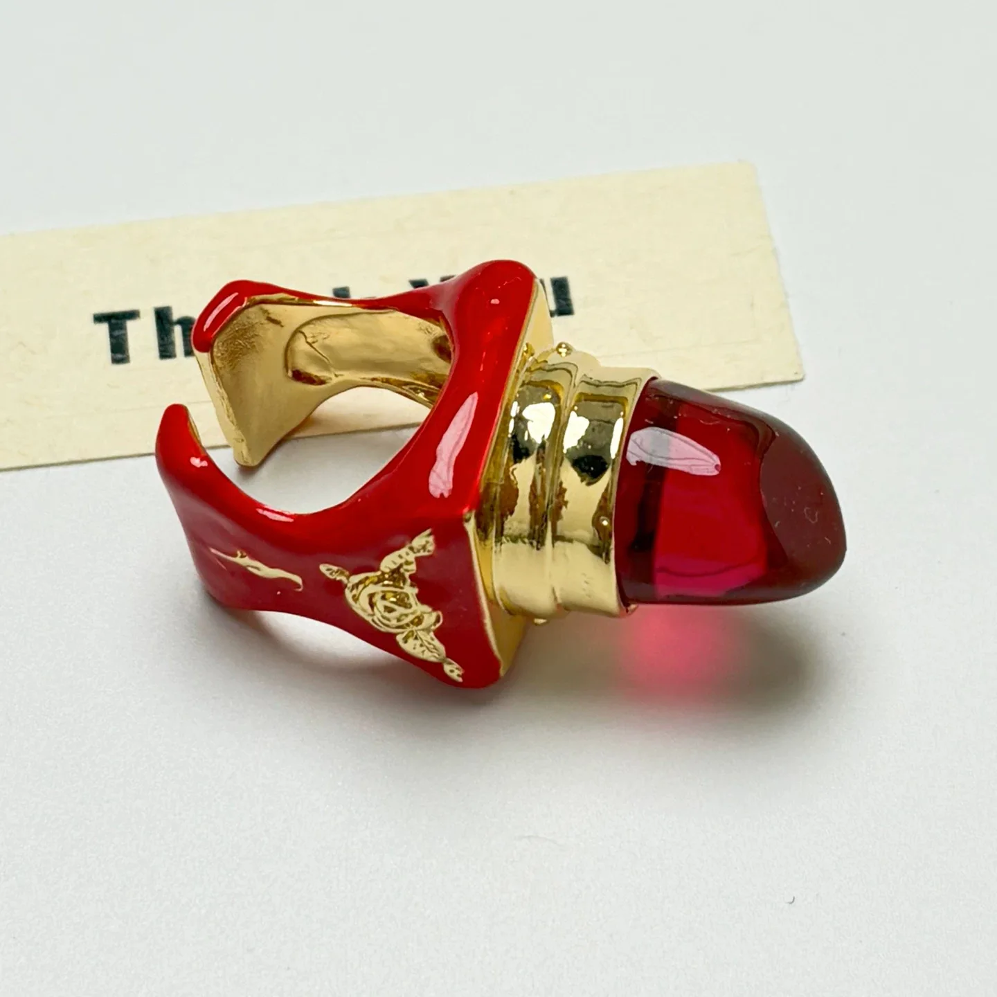 Novelty Lipstick Shape Statement Ring for Women Enamel Open Ring Creative Exaggerated Finger Ring Party Fashion Jewelry Gift