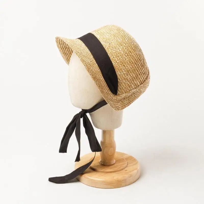 39BD Fashion Sun Caps Embellished with Textured Ribbon Foldable Hat Travel Compan