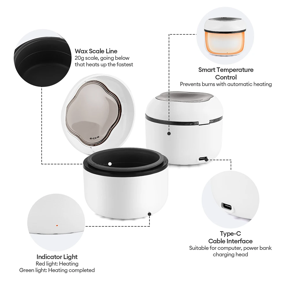 مجموعة الصبح الصغيرة غير مؤلم طقم شمع الأنف المحمولة USB الشمع الفاصوليا ذوبان وعاء أكثر دفئا للشفاه الحاجب الأنف الأذن السوالف إزالة الشعر #5