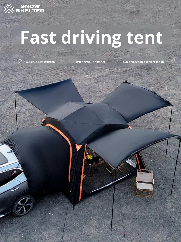 Quick Setup Soft Top Rear Roof Tent for Cars Supports Multiple People Hydraulic Extension & Waterproof Sunshade Canopy