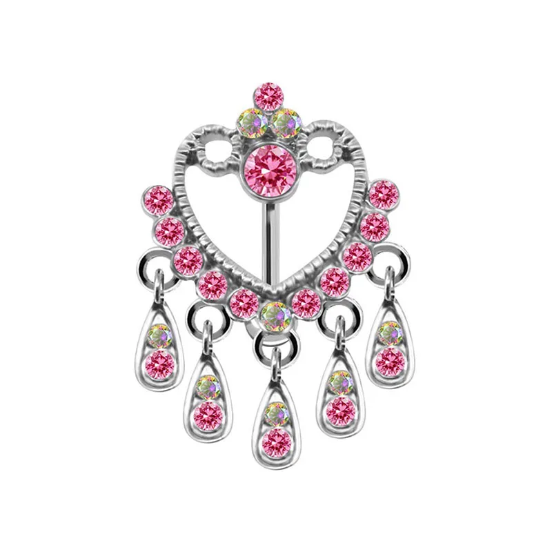 New 1PC Pink Butterfly Belly Button Rings Dangle Heart Zircon Navel Piercing Surgical Steel Belly Bar Body Piercing Jewelry