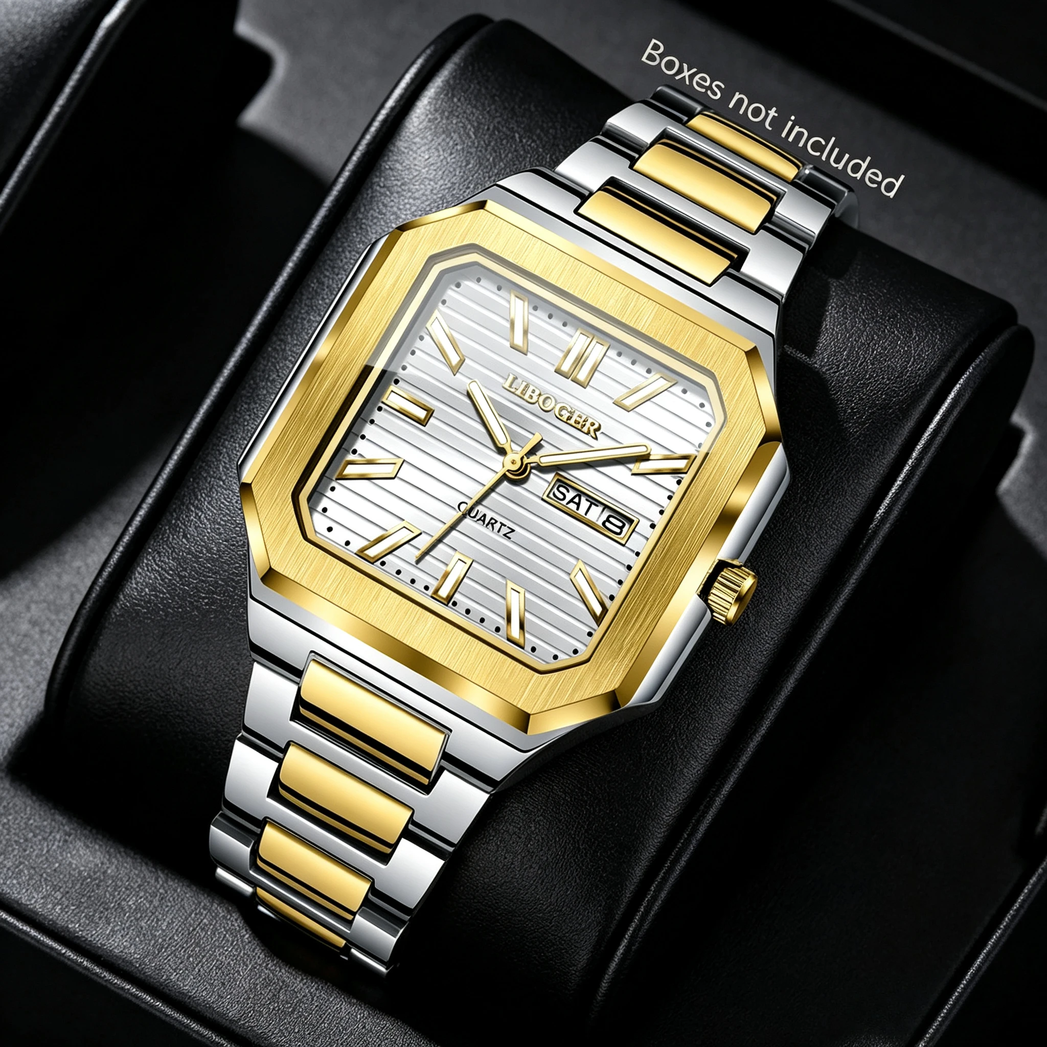 Fashion Square Men Calendar Quartz Watch Stainless Steel Strap Business Wristwatch Casual Clock Relogio Masculino（Without Box）