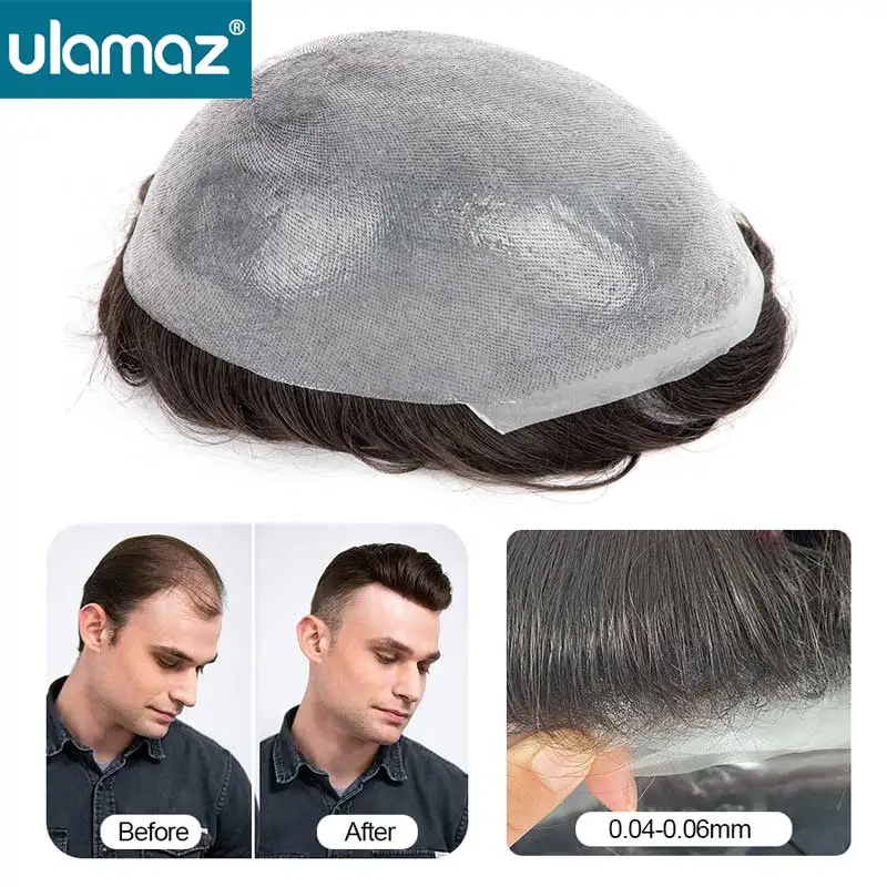 

Thin Skin Toupee Human Hair Natural Hairline Male Hair Prosthesis Double Knot Capillary Prosthesis Realistic Men Wig Hair System