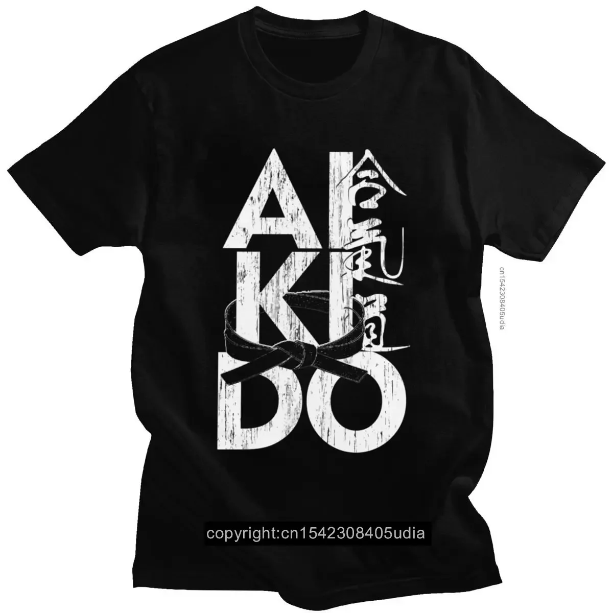 Grunge Japan Aikido Black Belt Grading Tee Tops Men Summer Shodan Graphic T Shirts O-Neck Pure Cotton Tshirt Harajuku