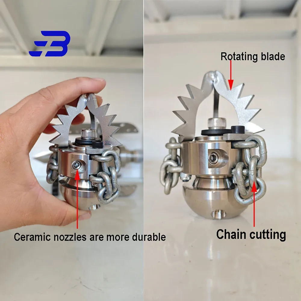 High Pressure Pipeline Dredging cleaning ceramics sewer jetter Chain cutter Rotating nozzle G1/2