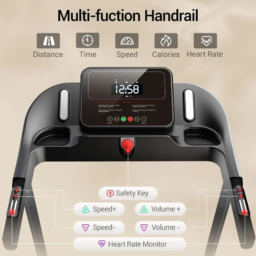 جهاز سير منزلي قابل للطي مع مستشعر نبض 2.5 حصان محرك هادئ بدون فرش يصل إلى سرعة 7.5 ميلا في الساعة يدعم ما يصل إلى 265 رطلًا مثاليًا للصغار #2