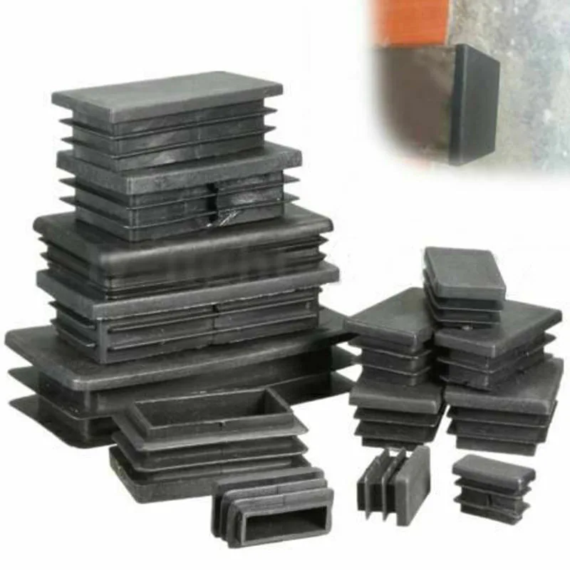 Tapones de Inserción de plástico negro para muebles, tapas de tubo rectangulares, protectores de almohadillas para pies, mesas y sillas, 4 unidades