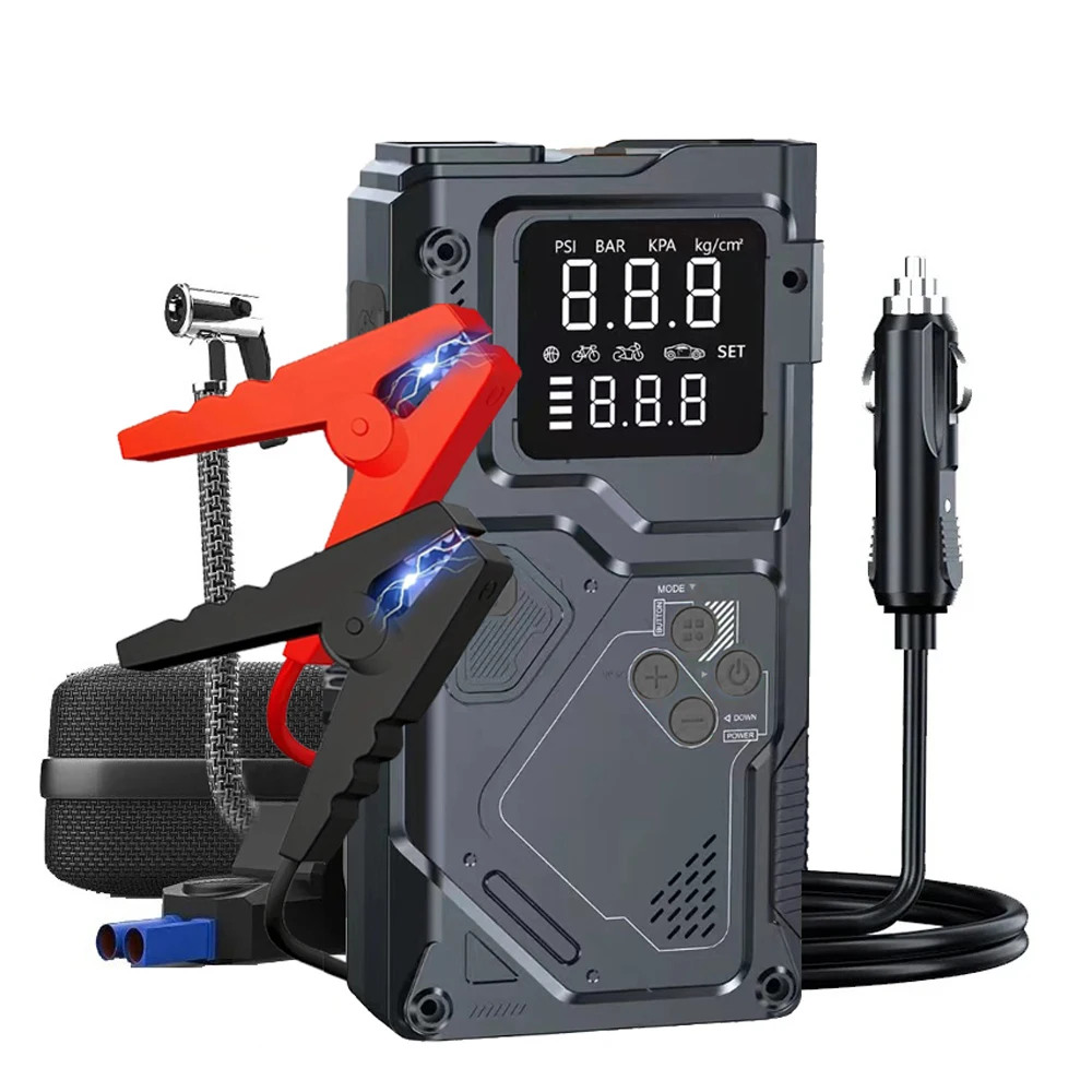 

6 in 1 Jump Starter with Air Pump Peak 5000A Booster 150PSI Tire Inflator 8L Gas/4L Diesel with DC Power Cord 400LM Flashlight