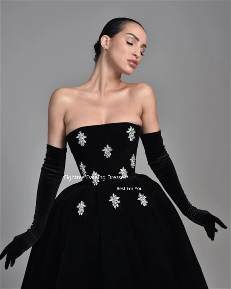 Eightree Black Short Prom Dresses Nelour Strapless Keen Length Crystal Modern Lace Up Party Grown Robe De Soirée 2023