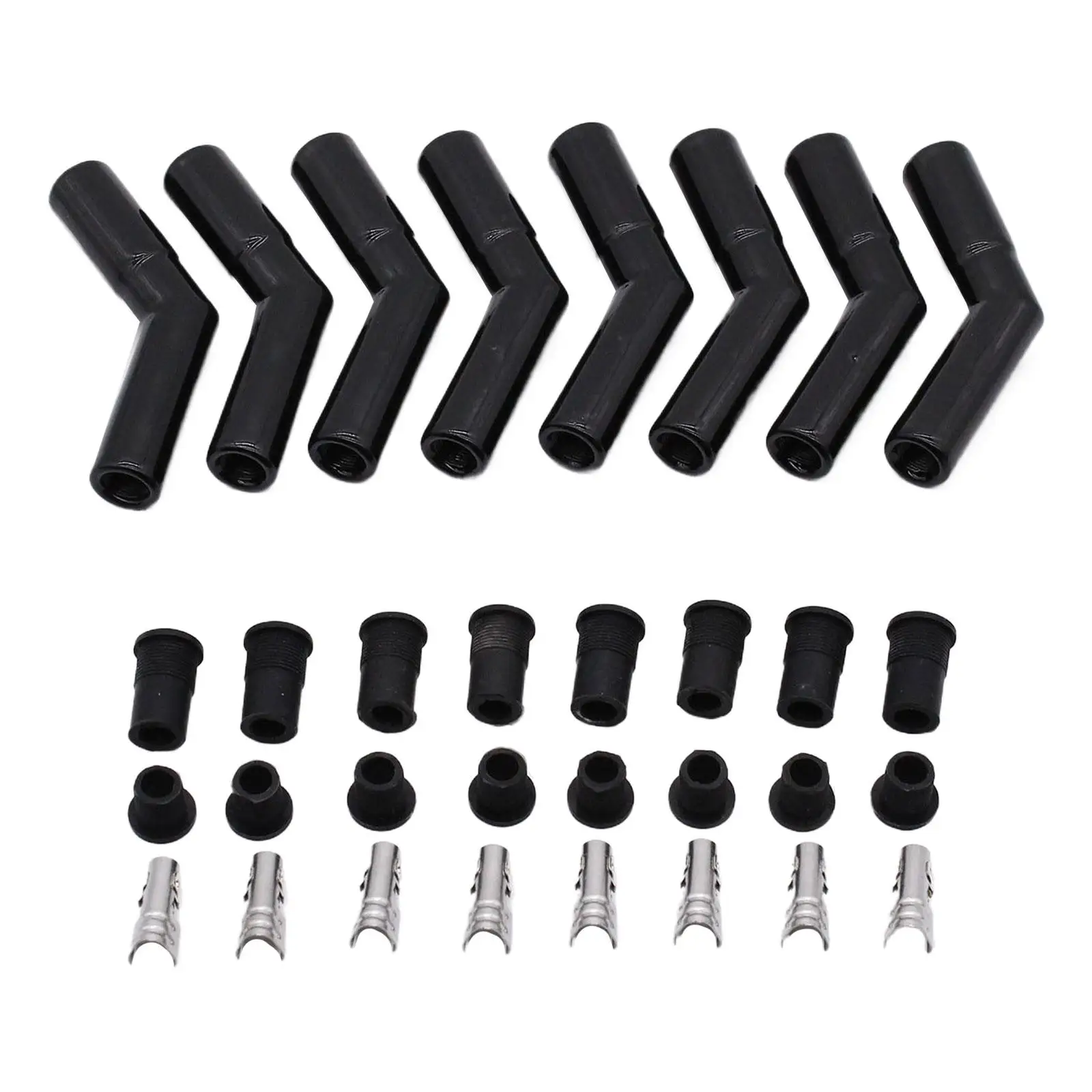 8Pcs Ceramic Spark Plug Boot Kit 45 Degree Straight Maintenance Replace Car Part Wire Sleeves Silicone Plug Sleeves Assembly