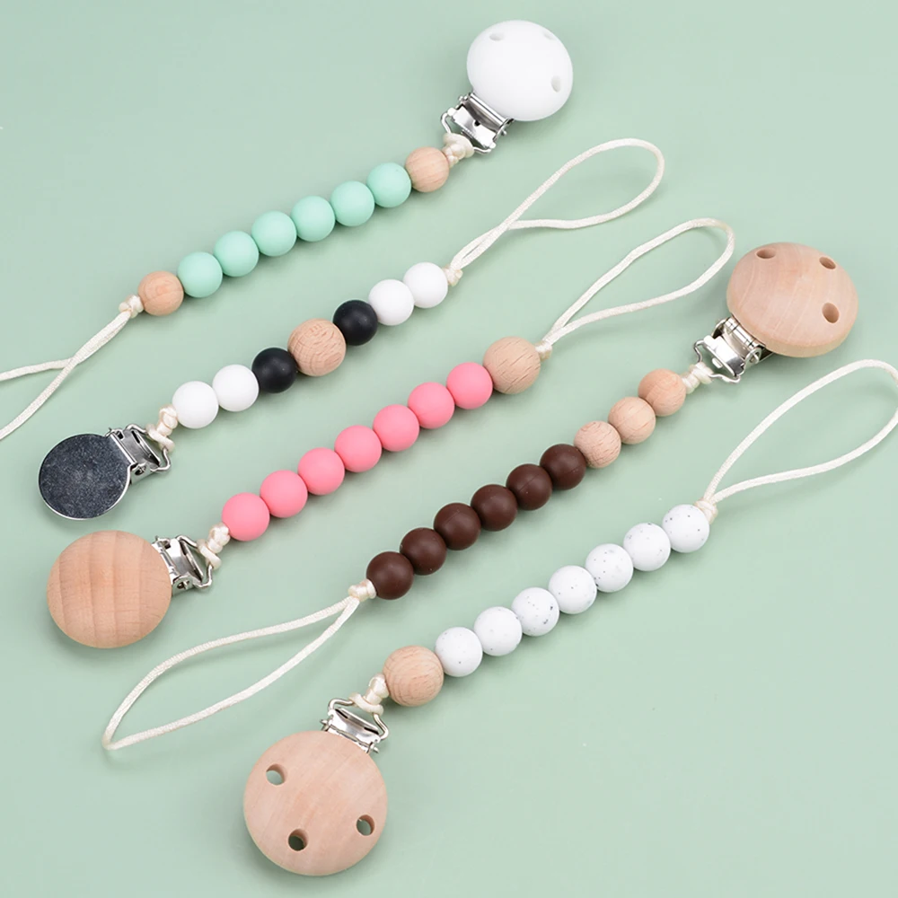 

LOFCA Baby Wooden Teethers Pacifier Clips Chain For Baby Pendant Nipple Holder Baby Teething Toys BPA Free Chew Beads