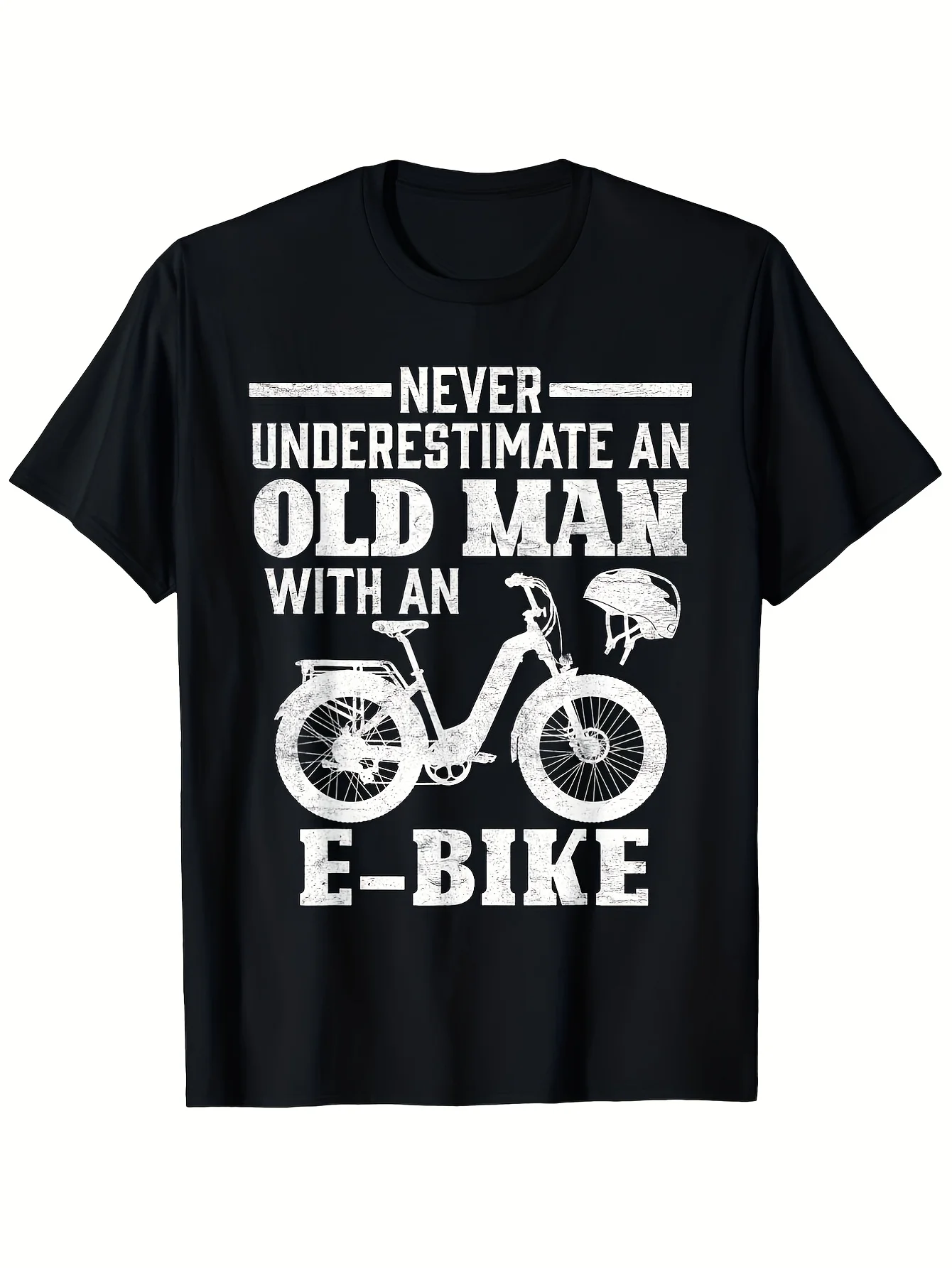 Electric Bicycle, Never Underestimate An Old Man with An Electric Bicycle T-shirt, Casual Round Neck Outdoor Short-sleeved T-shirt, Micro-elastic, Men's Summer Clothing, Micro-elastic, The Same Men's 2026 Summer Short-sleeved Printed T-shirt 180G
