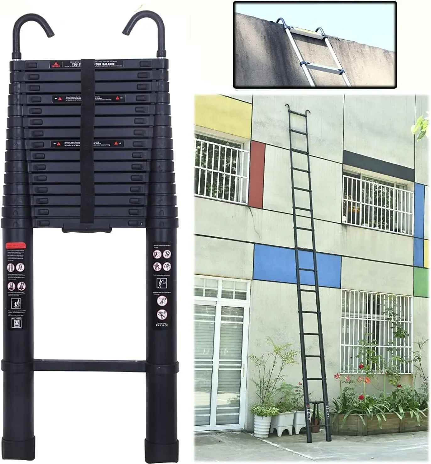 (20.3FT) Telescopic Ladder Foldable Aluminum Telescoping Extension Ladder with Detachable Hook, Safe & Compact 330lb Load C