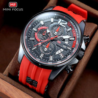 MINI FOCUS Red Watch for Men Fashion Luxury Chronograph Quartz Wristwatch with Silicone Band Luminous Hands Date Waterproof 0350