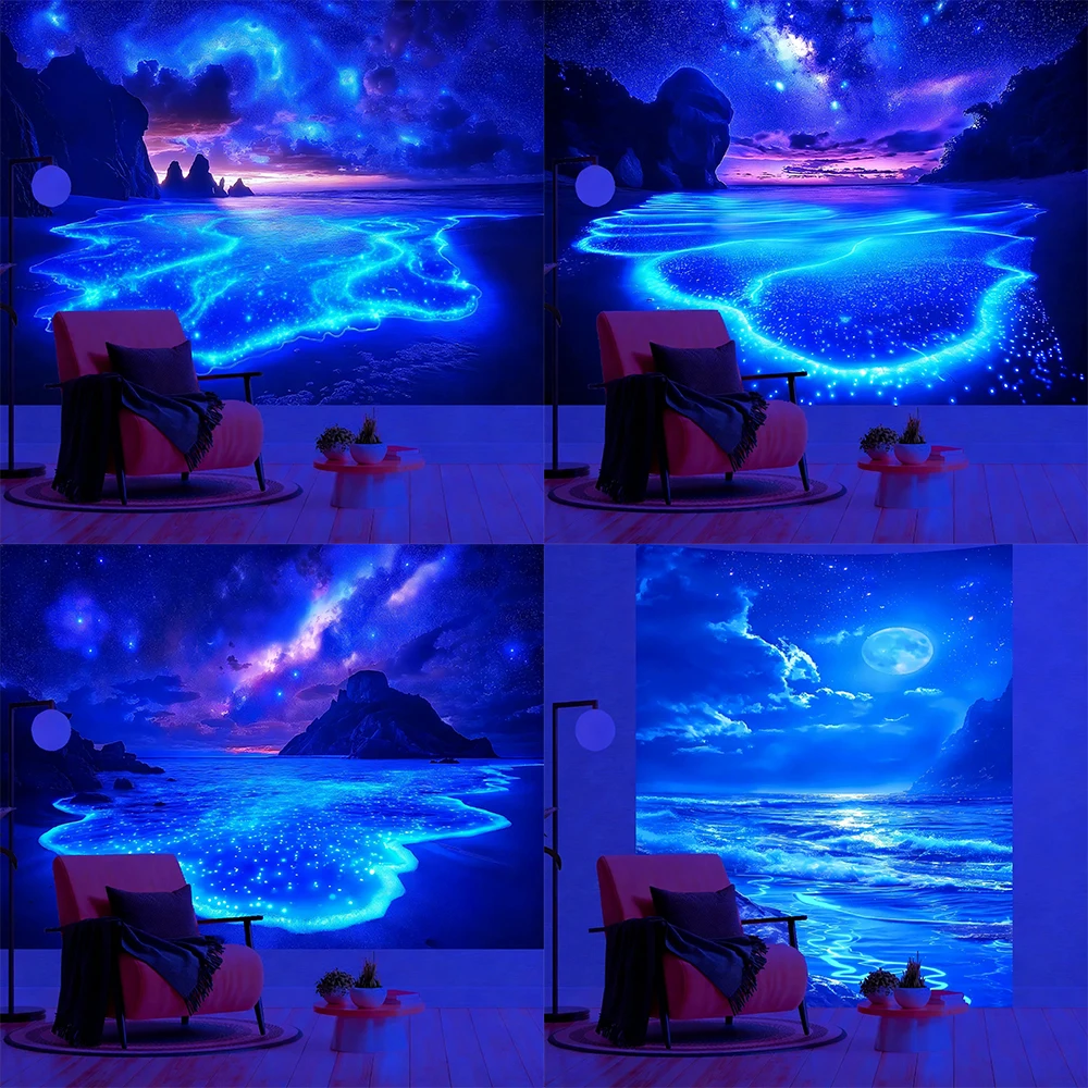 

Glow-in-the-Dark Ocean Themed Wall Tapestry UV reaction tapestry background decoration wall hanging bedroom party decoration