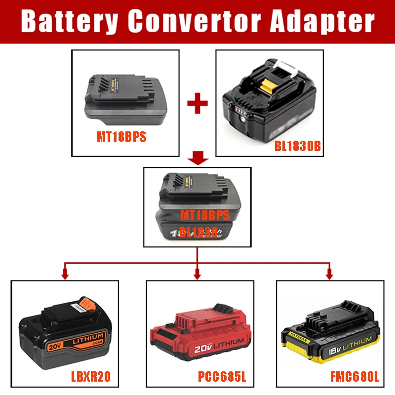 メキータ用アダプター,リチウムイオン電池用コンバーター,黒のステッカー,ポーターケーブル,エコリーリチウムツール,mt18bps,lbxr20,18v