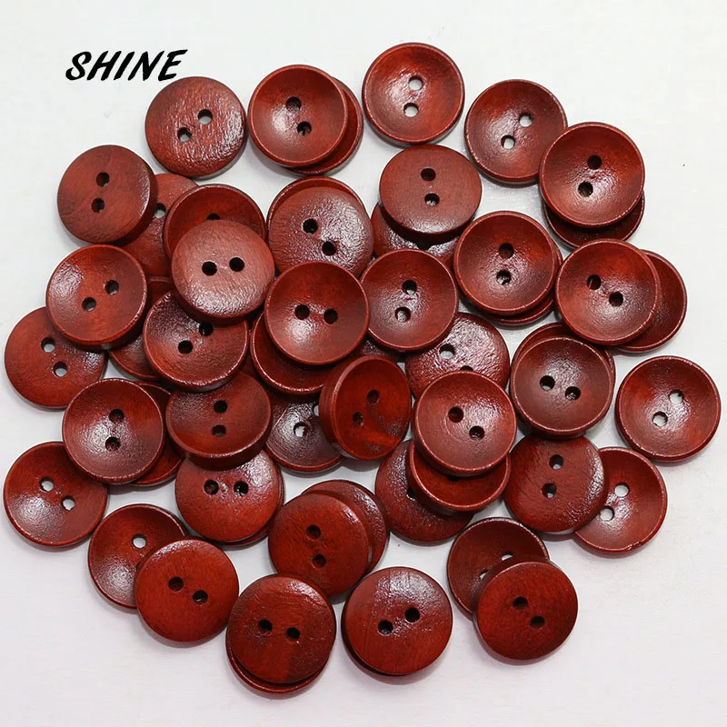 50PCs Wooden Sewing Buttons Scrapbooking Round Bowl Two Holes 15mm Dia. Costura Botones Decorate bottoni botoes