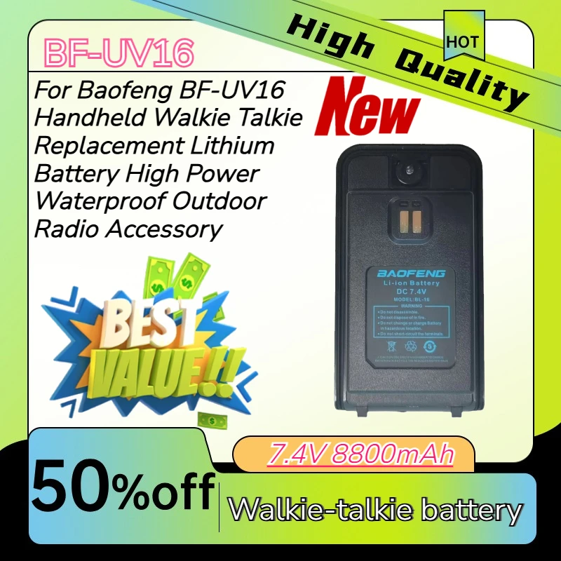 For Baofeng BF-UV16 Handheld Walkie Talkie Replacement Lithium Battery High Power Waterproof Outdoor Radio Accessory