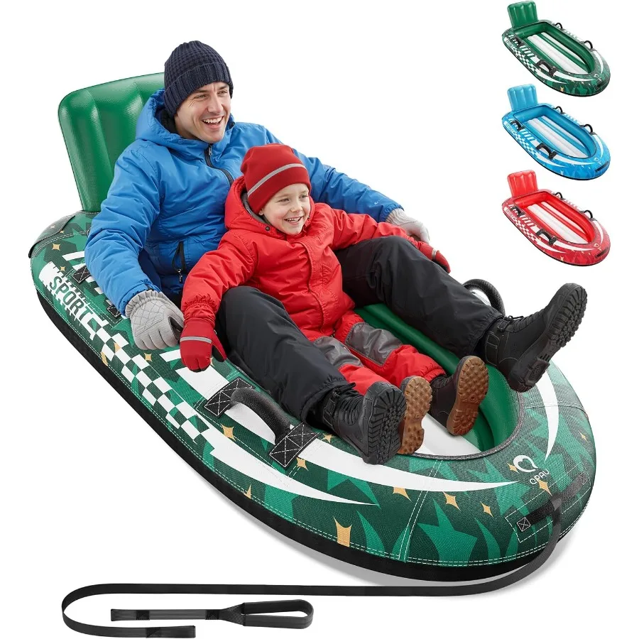 

2-Person Inflatable Snow Sled with Premium Canvas Cover, Heavy Duty Sled with Backrest & Reinforced Handles, Snow Tubes for Kids