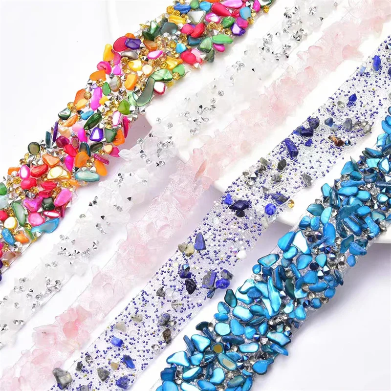 1 Yard Rhinestone Trim Crystal Motif Strass Hot Fix Rhinestone Tape Iron On Applique for DIY Dress Wedding Clothing Accessories