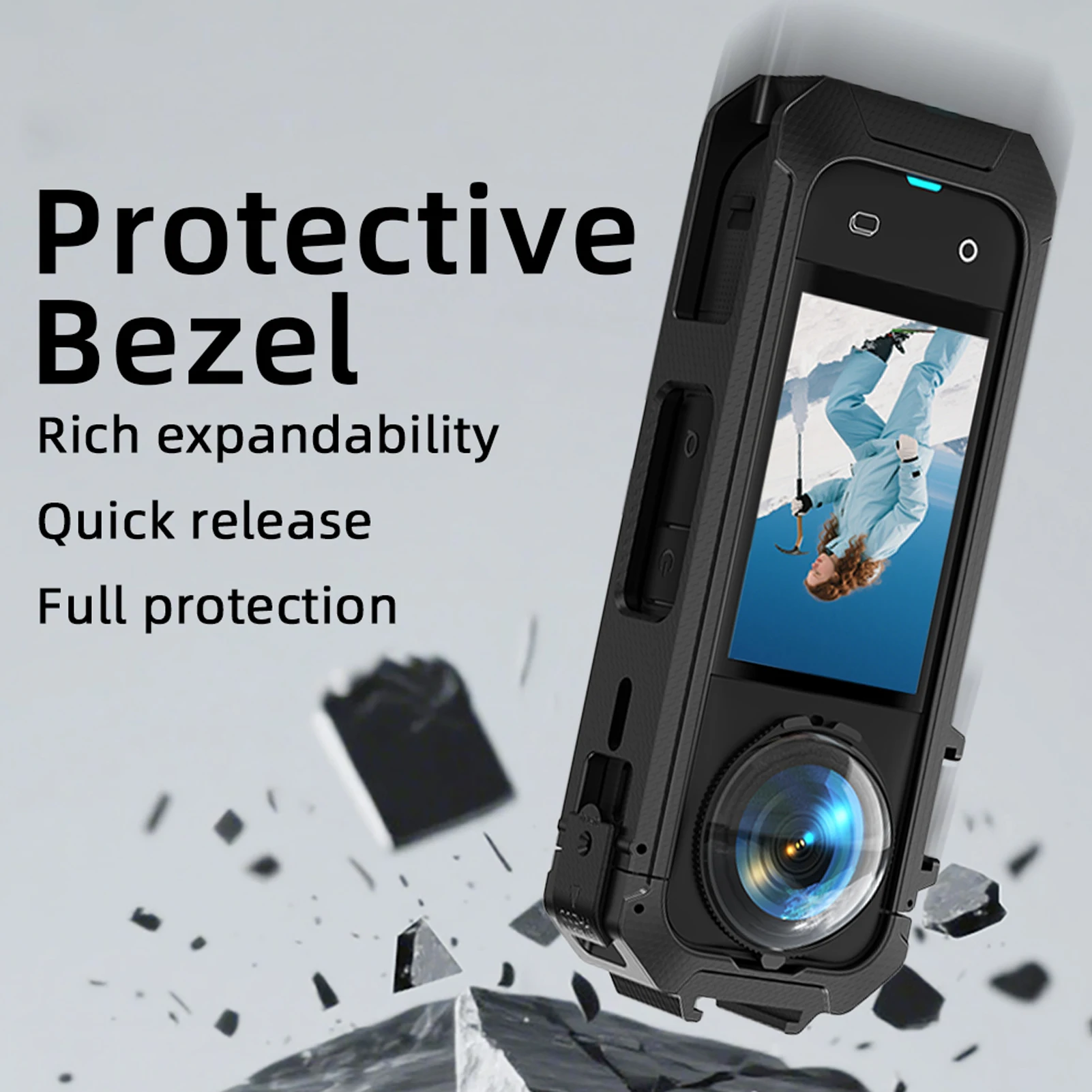 Action Camera Protective Cage ABS Shockproof Camera Protective Housing Case Secure Lock with 1/4 Inch Screw Hole for Microphone